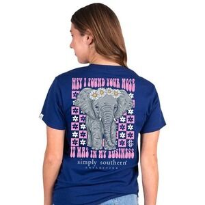 Simply Southern Collection Elephant Graphic Tee Blue Short Sleeve Women's L NWT